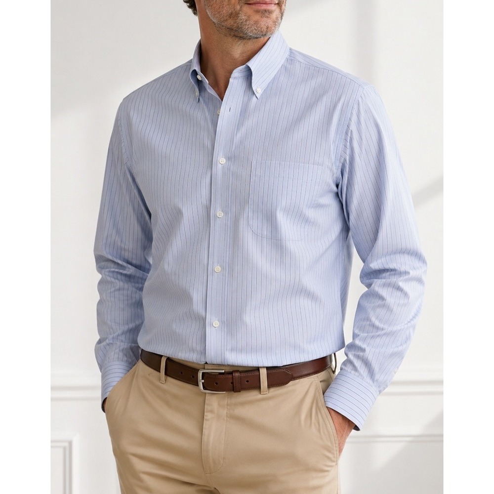 Jos. A. Bank Classic Collection Shirt Mens 16.5 34 Blue Pinstripe Non Iron